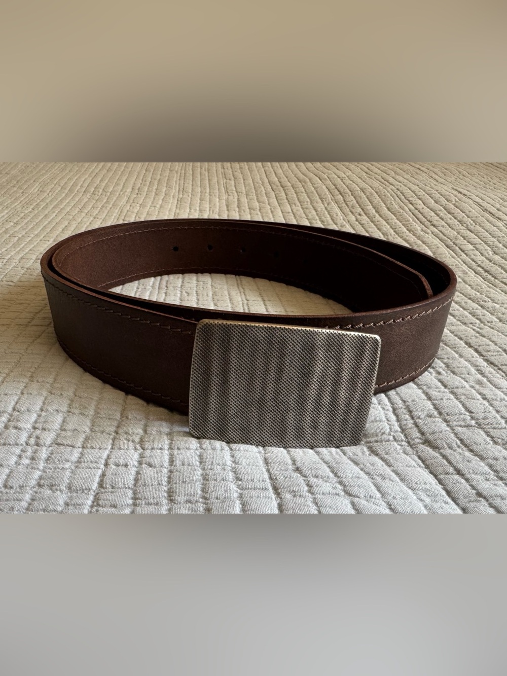 Lucky Brand Brown Leather Belt with Silver Rectangular Buckle
